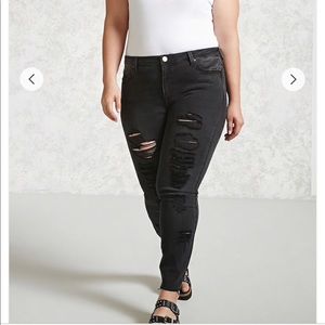 Plus Size Black Distressed Jeans